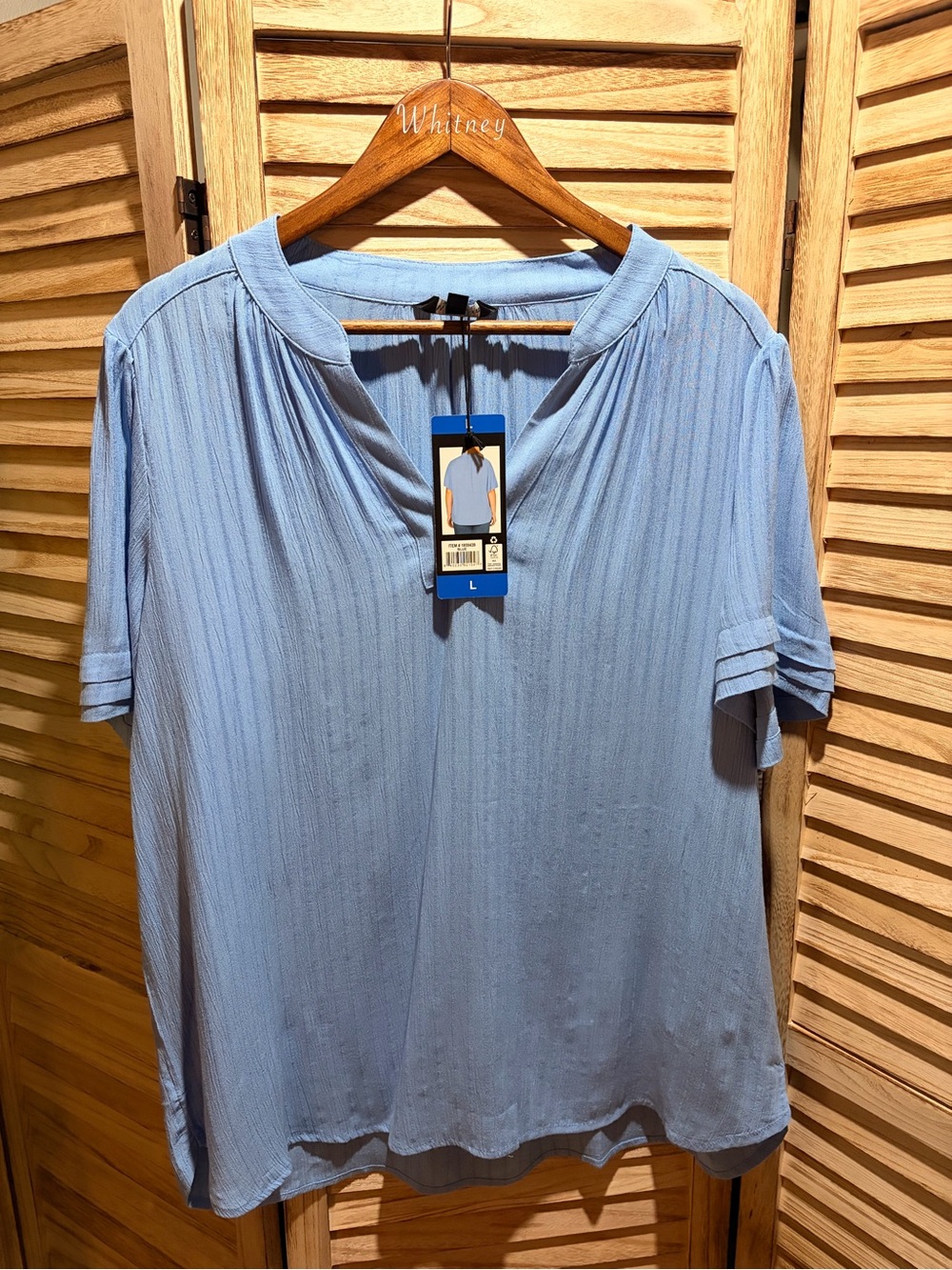Well Worn Light Blue Short Sleeve V-Neck Top
